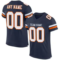 Navy White-Orange Mesh Football Jersey 1