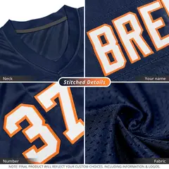 Navy White-Orange Mesh Football Jersey 4