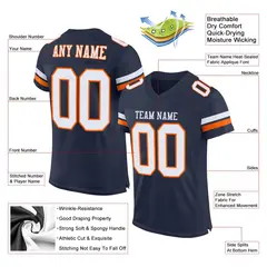Navy White-Orange Mesh Football Jersey 6
