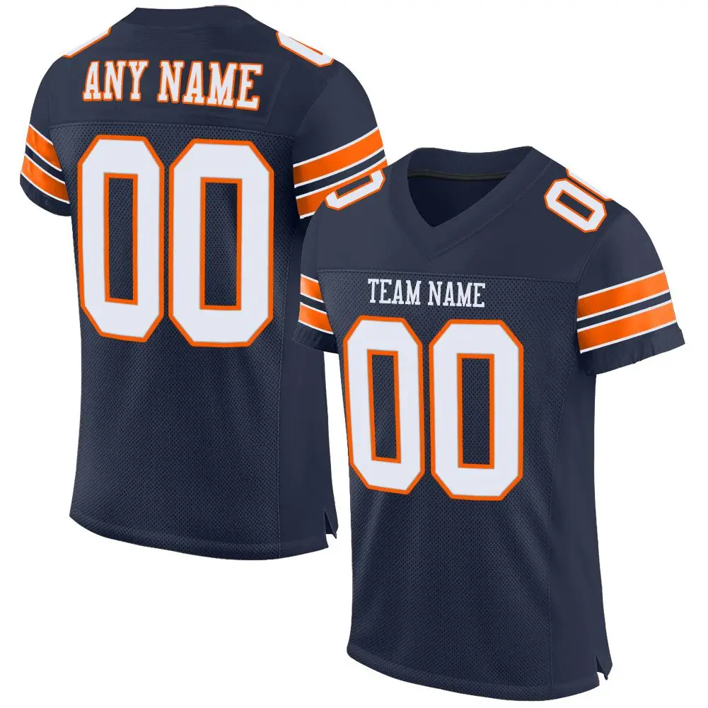Navy White-Orange Mesh Football Jersey