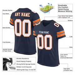 Navy White-Orange Mesh Football Jersey 2