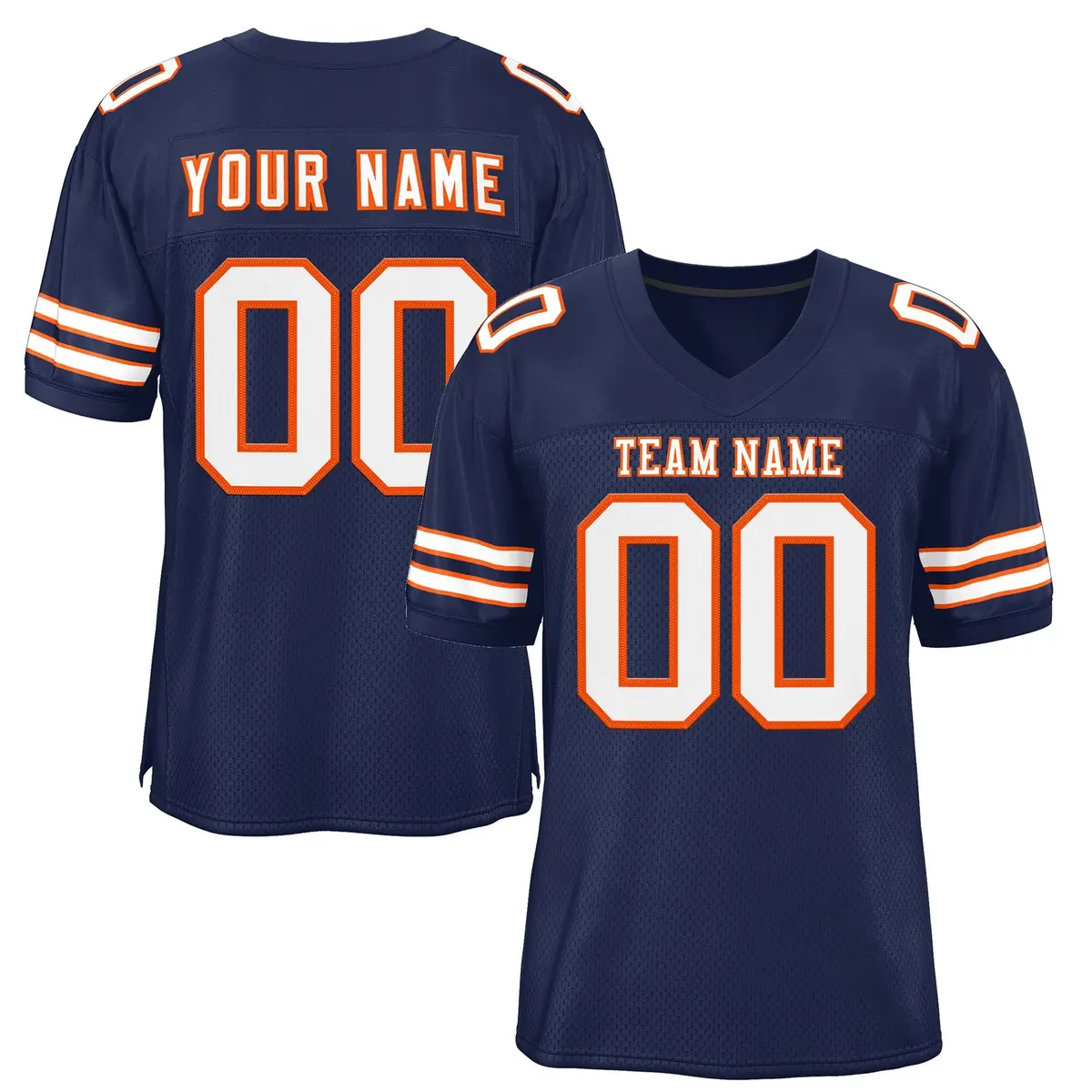 Navy White-Orange Mesh Football Jersey