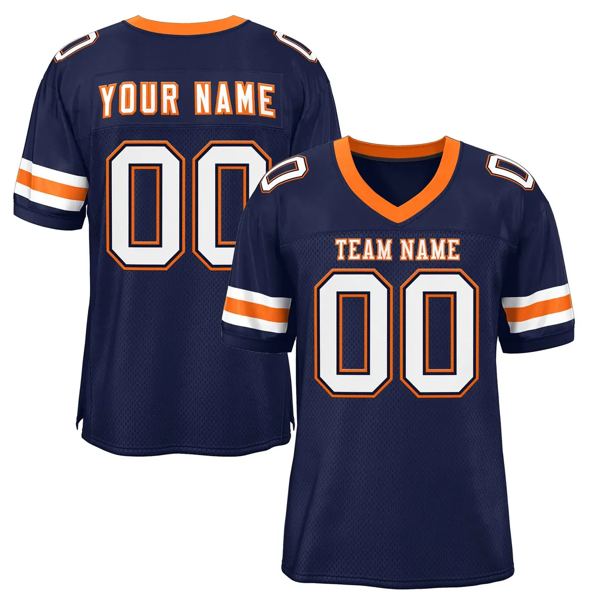 Navy White-Orange Mesh Football Jersey