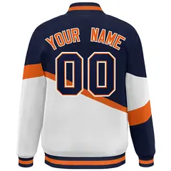 Navy White Orange-Navy Color Block Varsity Baseball Bomber Jacket 4