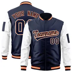 Navy White-Orange Raglan Sleeves Letterman Bomber Jacket 1