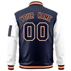 Navy White-Orange Raglan Sleeves Letterman Bomber Jacket 4