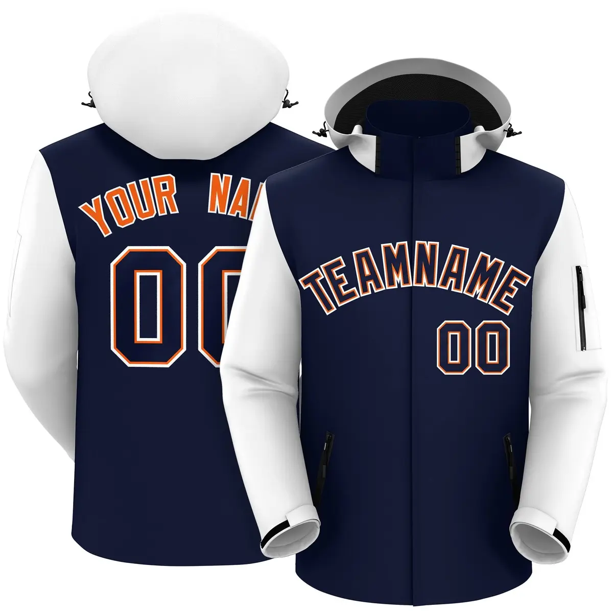 Navy White-Orange Raglan Sleeves Waterproof Jacket