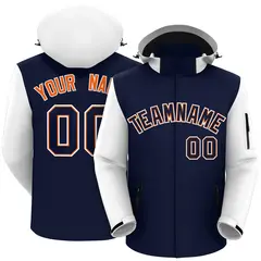 Navy White-Orange Raglan Sleeves Waterproof Jacket 1