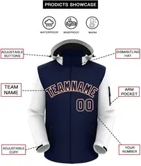 Navy White-Orange Raglan Sleeves Waterproof Jacket 2