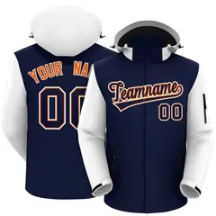 Navy White-Orange Raglan Sleeves Waterproof Jacket 1