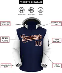Navy White-Orange Raglan Sleeves Waterproof Jacket 2