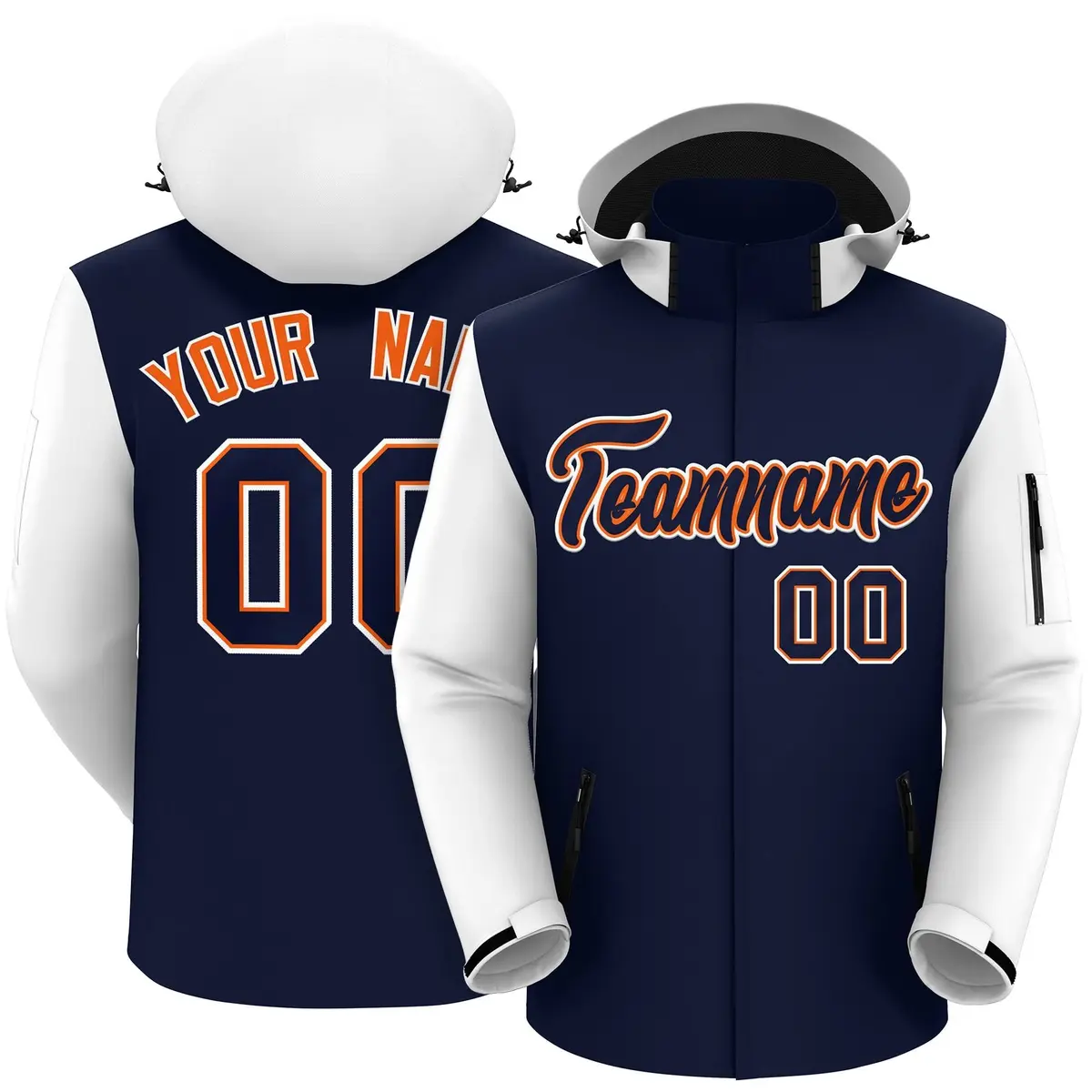Navy White-Orange Raglan Sleeves Waterproof Jacket