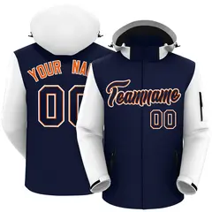 Navy White-Orange Raglan Sleeves Waterproof Jacket