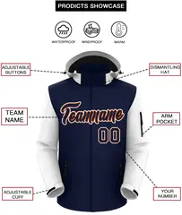 Navy White-Orange Raglan Sleeves Waterproof Jacket 2