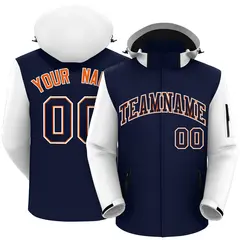Navy White-Orange Raglan Sleeves Waterproof Jacket 1