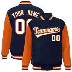Navy White-Orange Raglan Varsity Full-Snap Letterman Jacket 1