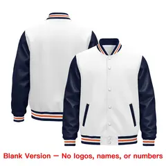 Navy White Orange Varsity Full-Snap Letterman Jacket Raglan Leather Sleeves 5