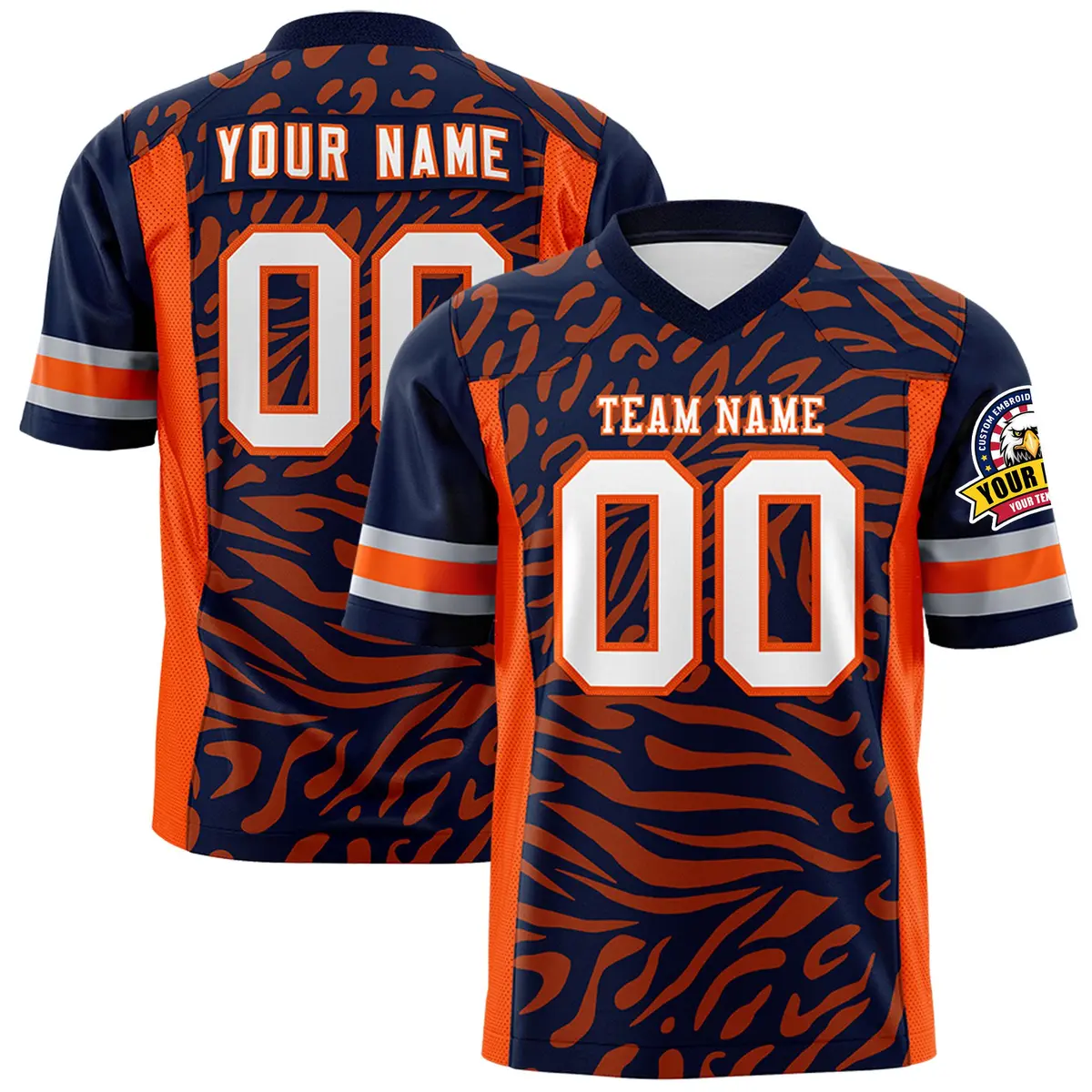 Navy White-Orange Zebra Stripes Authentic Football Jersey