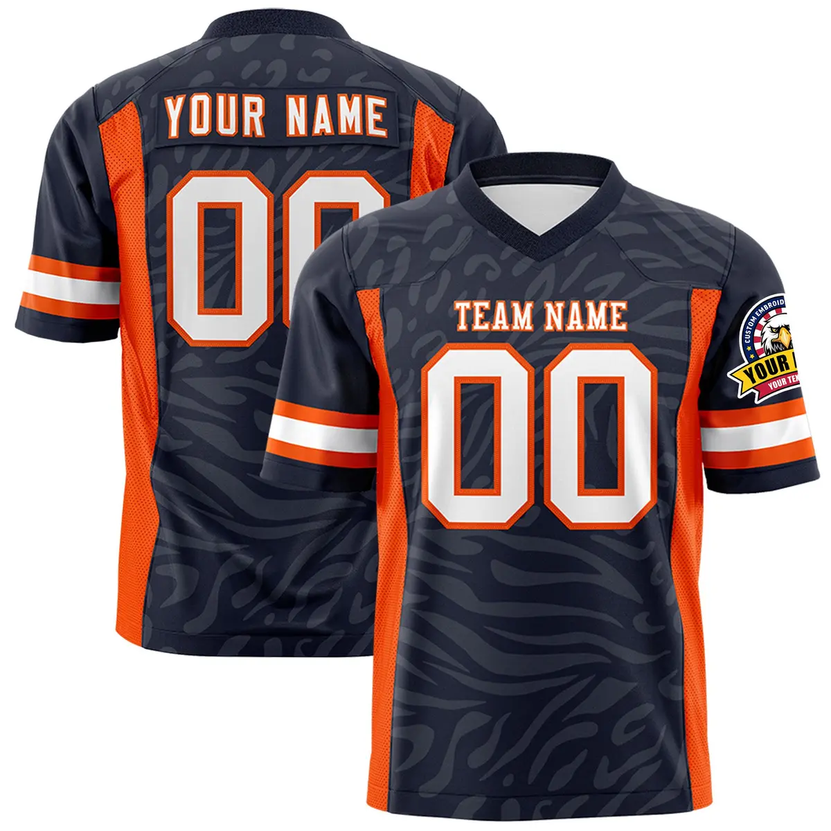 Navy White-Orange Zebra Stripes Authentic Football Jersey