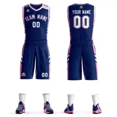 Navy White Pink Classic Mesh Basketball Jersey Sets