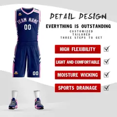 Navy White Pink Classic Mesh Basketball Jersey Sets 2