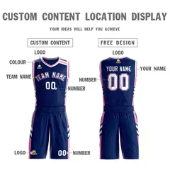 Navy White Pink Classic Mesh Basketball Jersey Sets 3