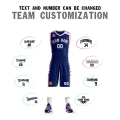 Navy White Pink Classic Mesh Basketball Jersey Sets 4
