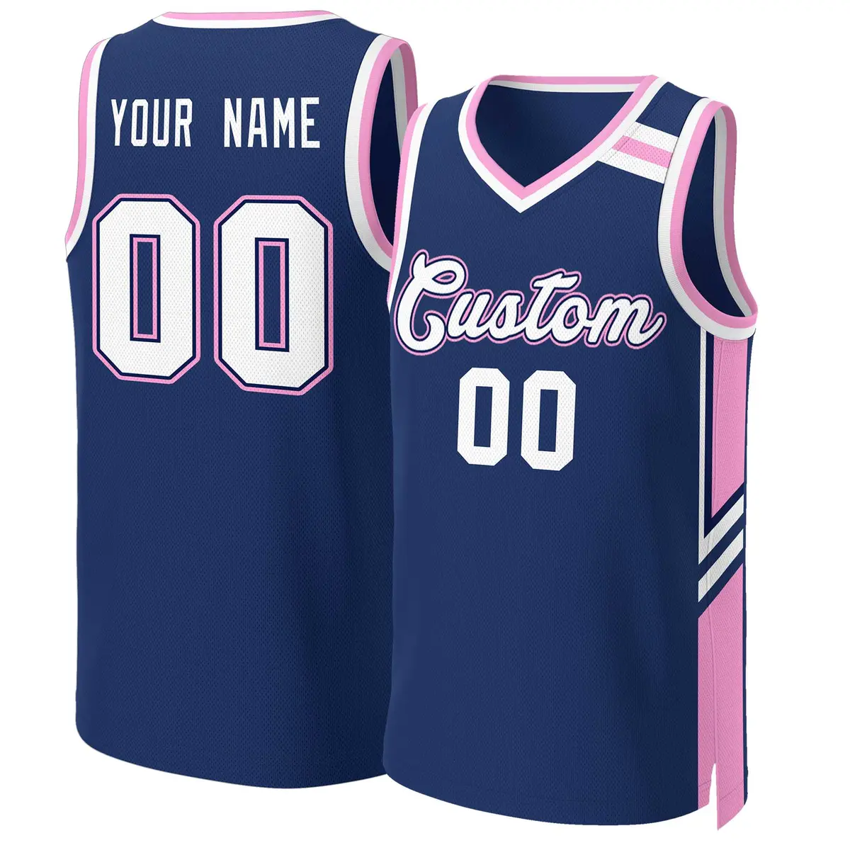 Navy White Pink Classic Mesh Basketball Jersey