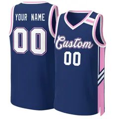 Navy White Pink Classic Mesh Basketball Jersey 1