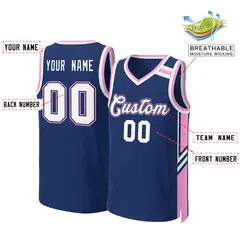 Navy White Pink Classic Mesh Basketball Jersey 2