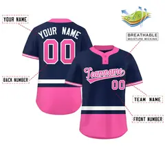 Navy White-Pink Color Block Two-Button Softball Jersey 2