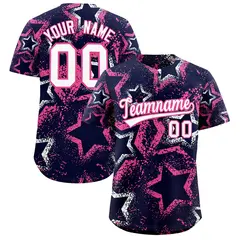 Navy White Pink Graffiti Star Ink Texture Baseball Jersey 1
