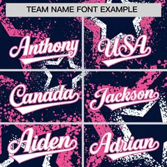 Navy White Pink Graffiti Star Ink Texture Baseball Jersey 3