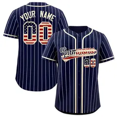 Navy White Pinstripe Vintage USA Flag Baseball Jersey