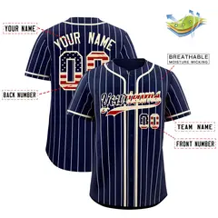 Navy White Pinstripe Vintage USA Flag Baseball Jersey 2