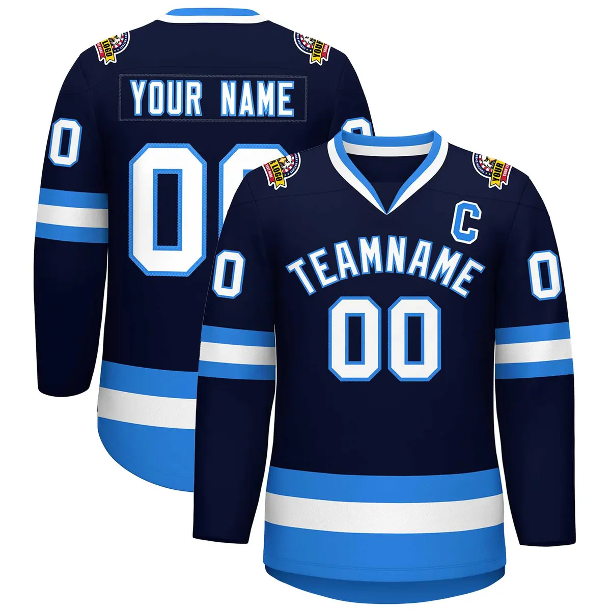 Navy White-Powder Blue Classic Style Hockey Jersey