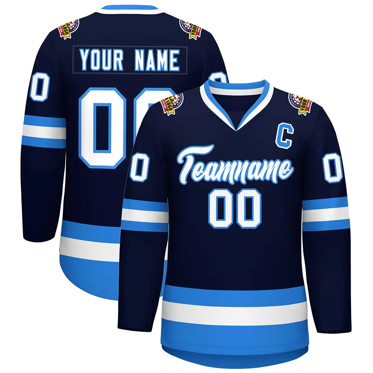 Navy White-Powder Blue Classic Style Hockey Jersey
