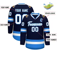 Navy White-Powder Blue Classic Style Hockey Jersey 2