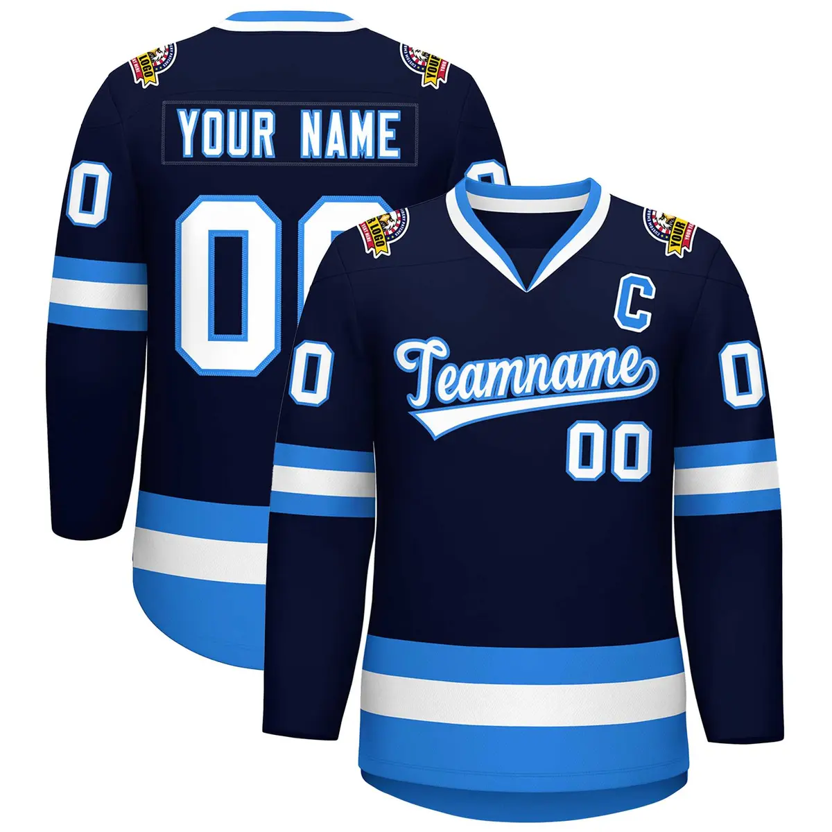 Navy White-Powder Blue Classic Style Hockey Jersey