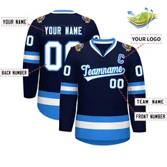 Navy White-Powder Blue Classic Style Hockey Jersey 2