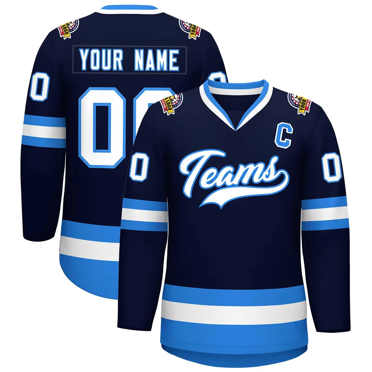 Navy White-Powder Blue Classic Style Hockey Jersey