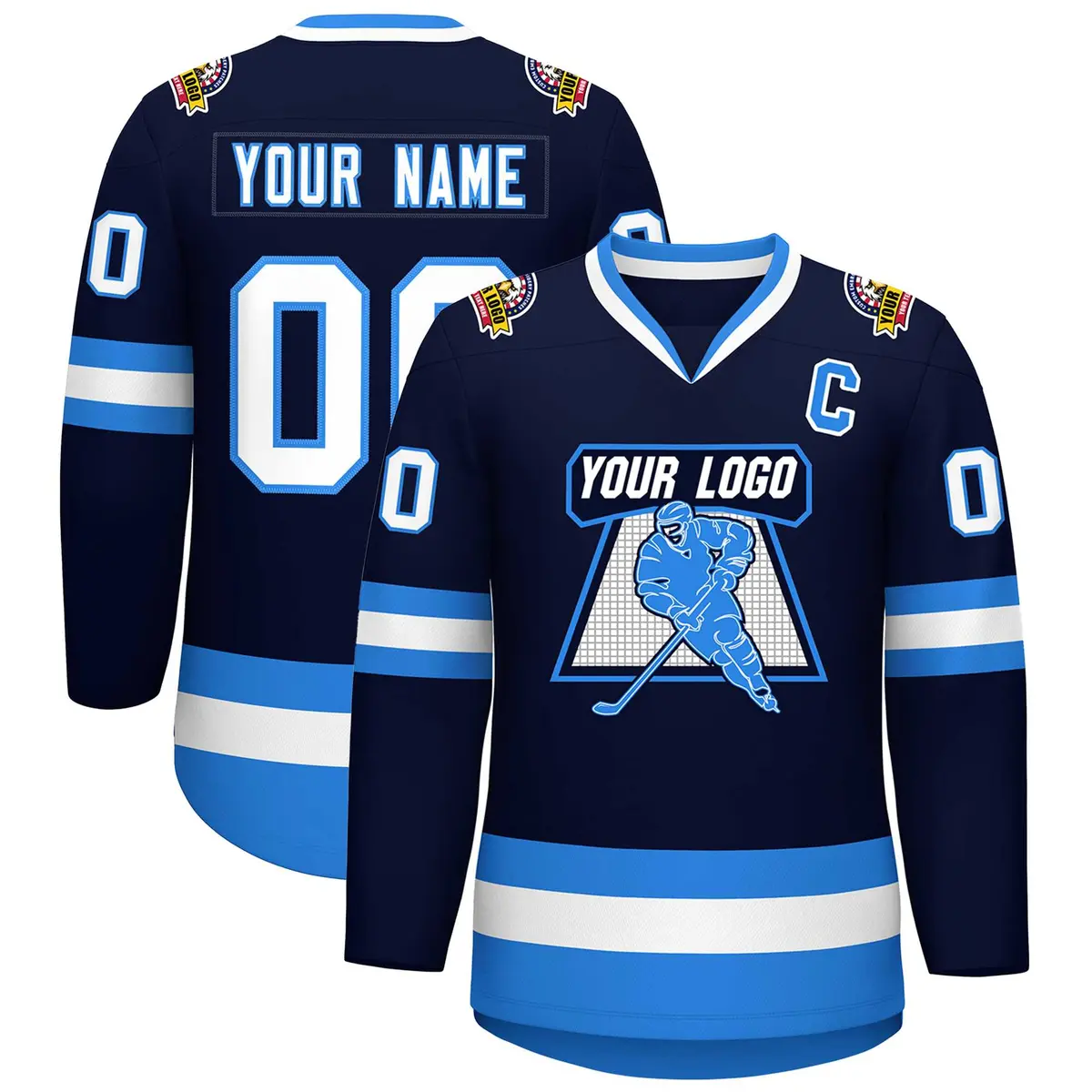 Navy White-Powder Blue Classic Style Hockey Jersey
