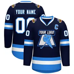 Navy White-Powder Blue Classic Style Hockey Jersey 1