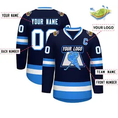 Navy White-Powder Blue Classic Style Hockey Jersey 2