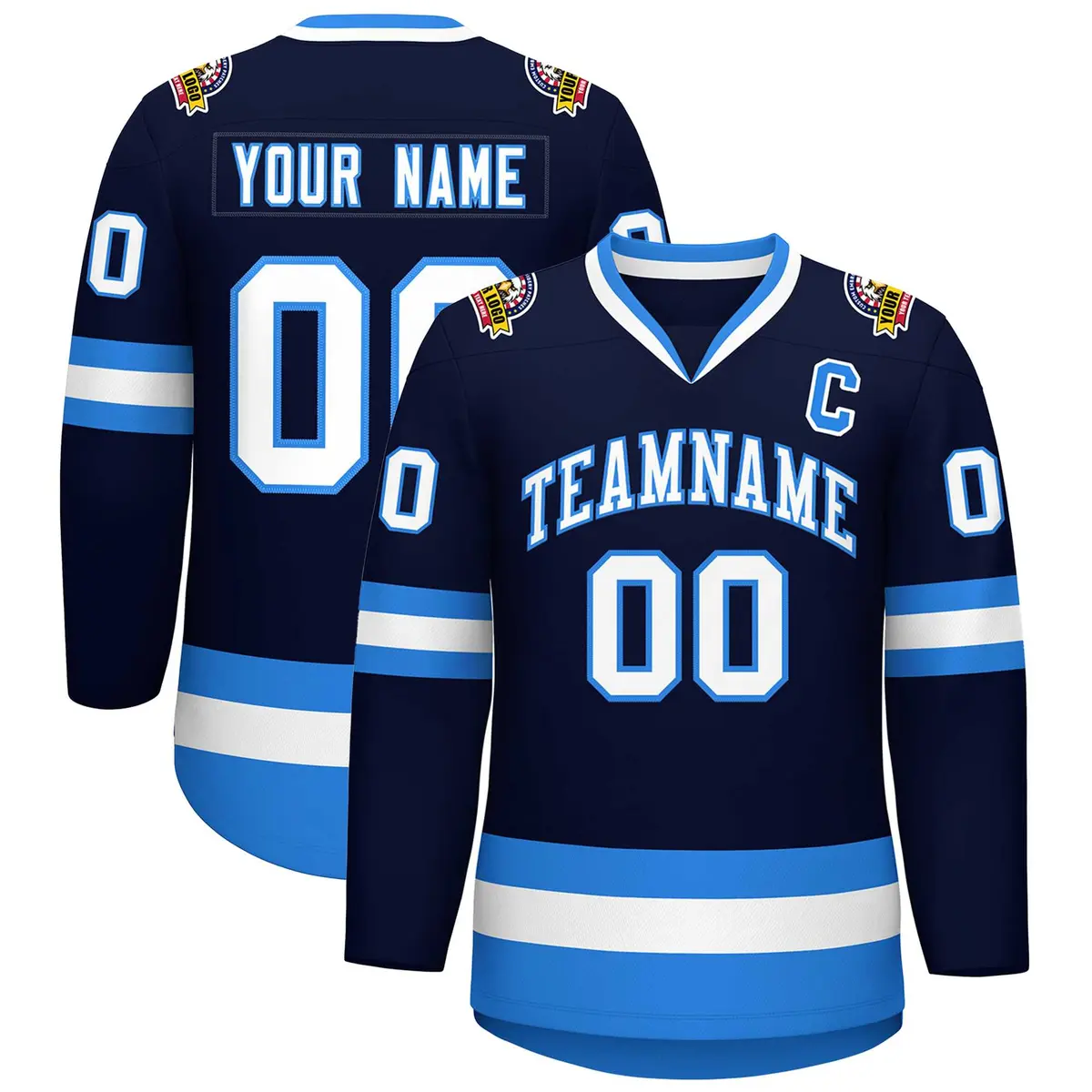 Navy White-Powder Blue Classic Style Hockey Jersey