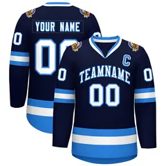 Navy White-Powder Blue Classic Style Hockey Jersey 1