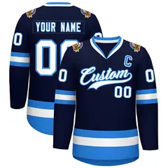 Navy White-Powder Blue Classic Style Hockey Jersey 1