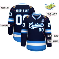 Navy White-Powder Blue Classic Style Hockey Jersey 2