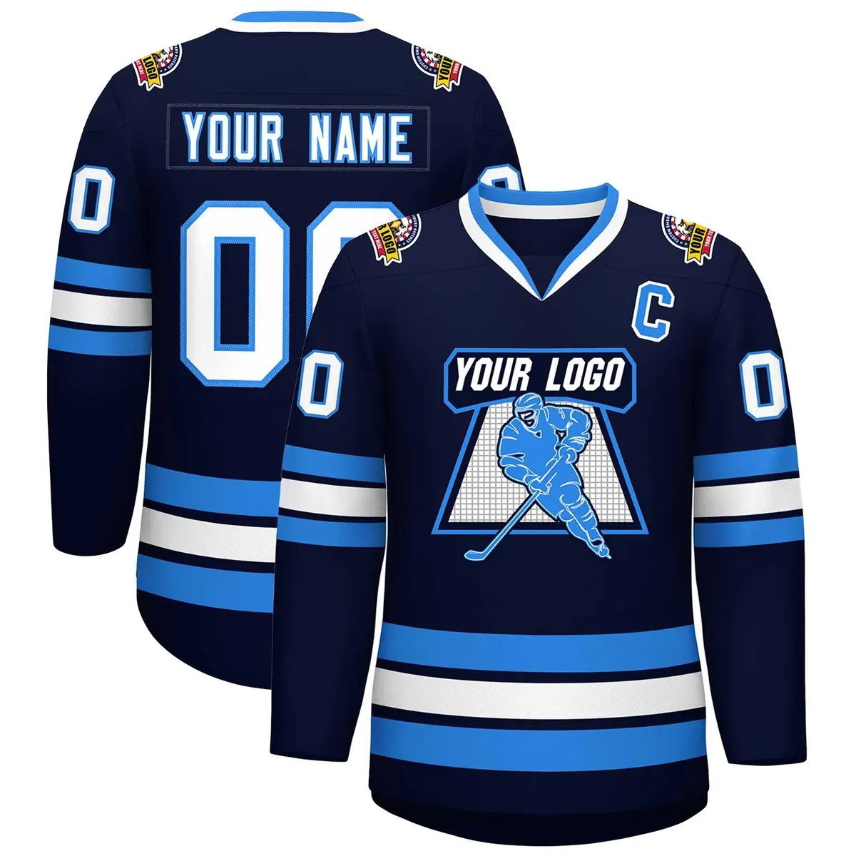 Navy White-Powder Blue Classic Style Hockey Jersey
