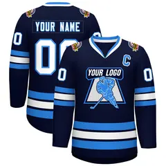Navy White-Powder Blue Classic Style Hockey Jersey